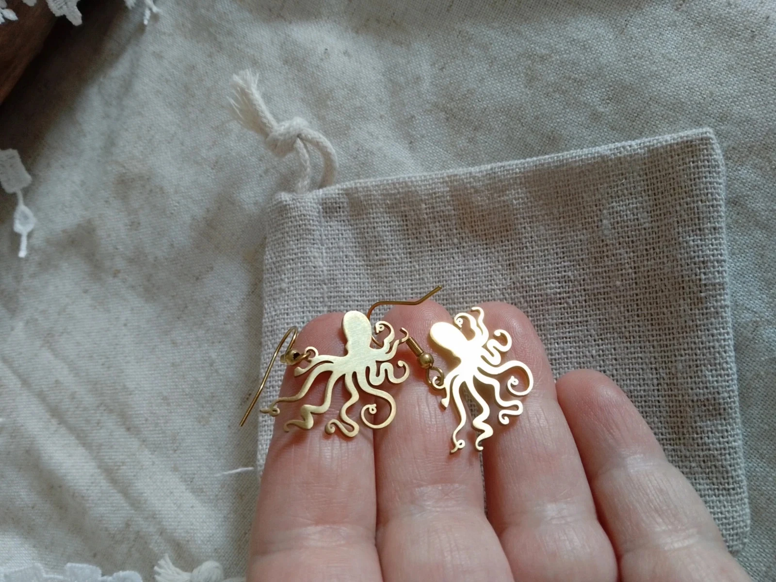Boucles d'oreilles bohèmes pieuvres dorées